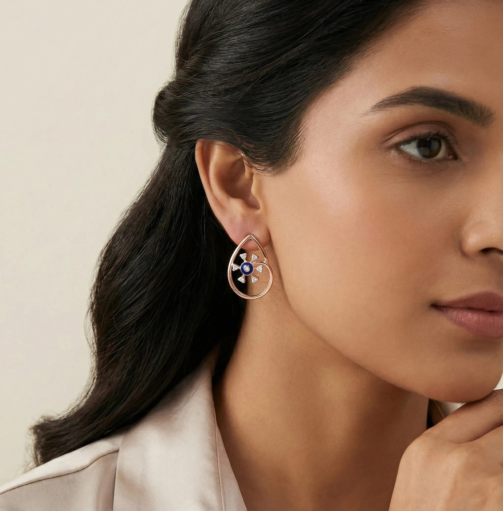 Rose Gold Diamond Earrings - Image 3