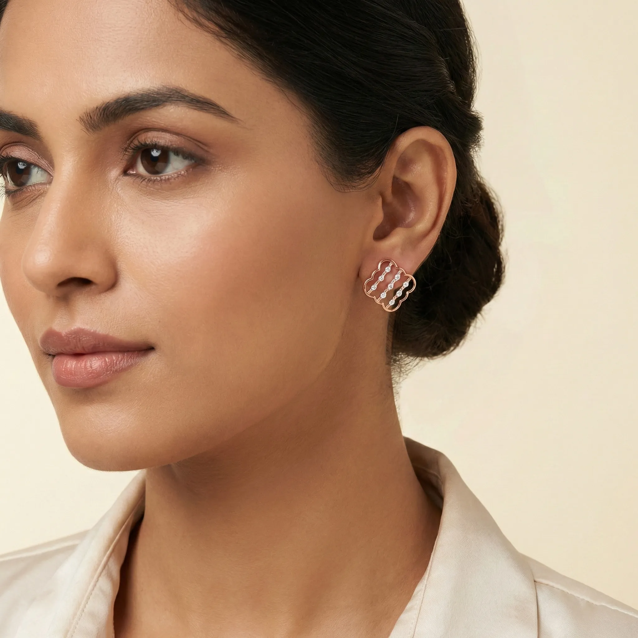 Rose Gold Diamond Earrings - Image 3