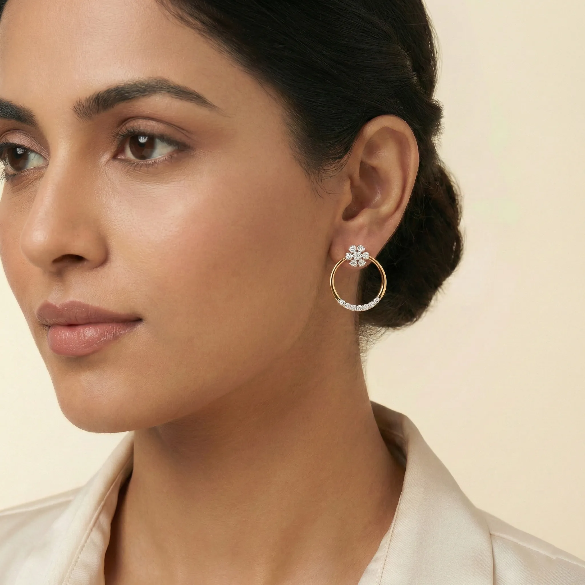 Yellow Gold Diamond Earrings - Image 3