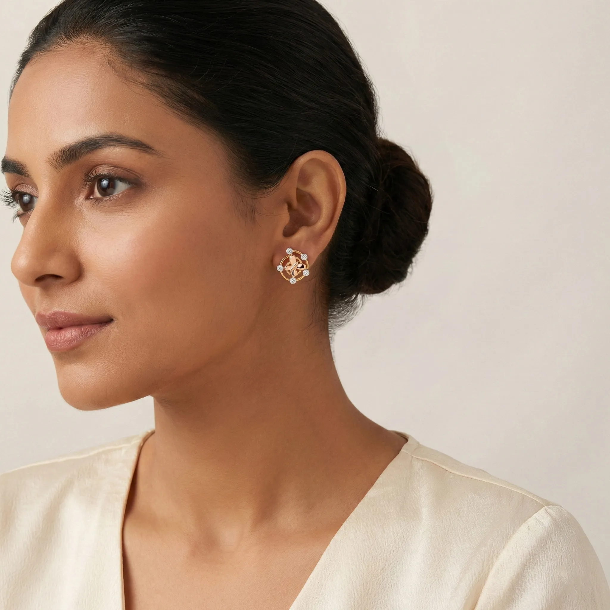 Yellow Gold Diamond Earrings - Image 3